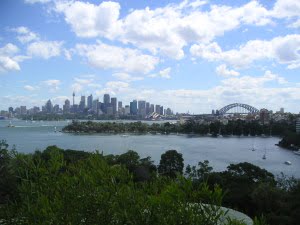 Sydney, harbour and bridge from a far